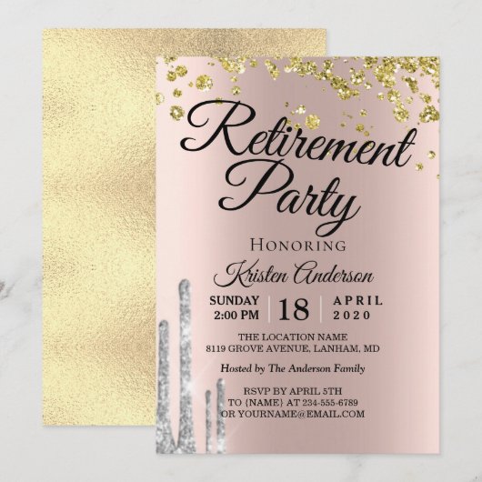 Elegant Sparkly Glitter Retirement Party Kaart (Voorkant / Achterkant)