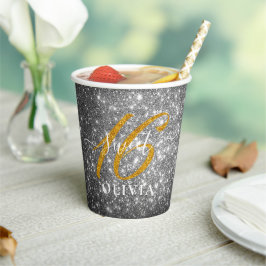 Elegant Sparkly Glitter Sweet 16 16-kanaals Cup Papieren Bekers