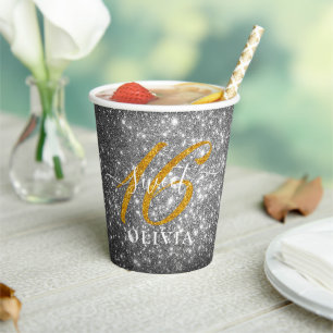 Elegant Sparkly Glitter Sweet 16 16-kanaals Cup Papieren Bekers