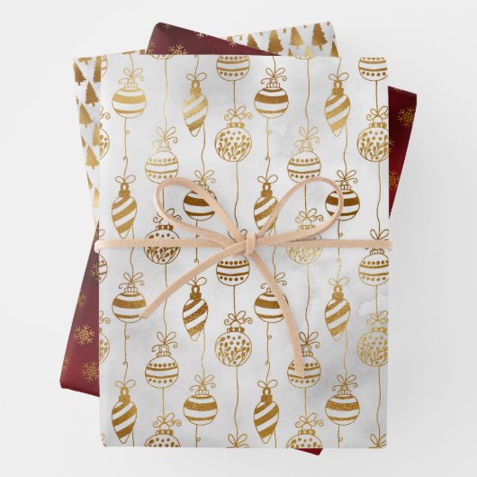 Elegant Sparkly Gold en Deep Red Christmas Inpakpapier Vel (In situ)
