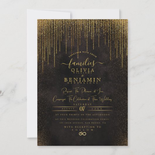 Elegant Sparkly Gold Glitter Folie Chic Wedding In Kaart (Voorkant)