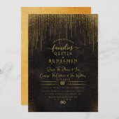 Elegant Sparkly Gold Glitter Folie Chic Wedding In Kaart (Voorkant / Achterkant)