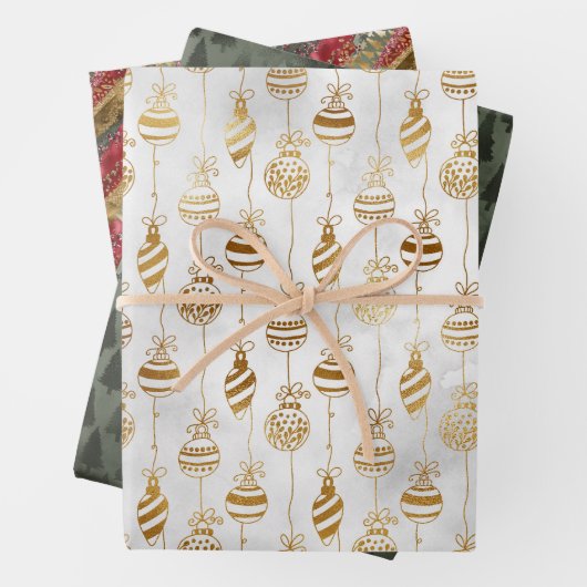 Elegant Sparkly Gold Green Pine Tree Red Inpakpapier Vel (In situ)