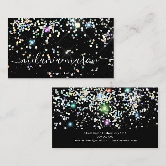 Elegant Sparkly Holographic Glitter Beauty Black B Visitekaartje (Voorkant / Achterkant)