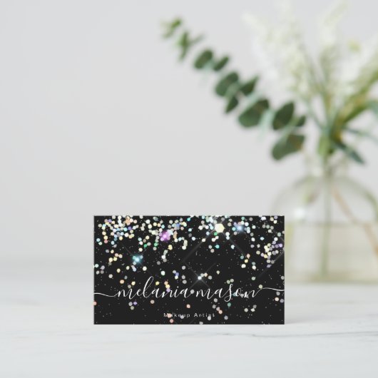 Elegant Sparkly Holographic Glitter Beauty Black B Visitekaartje (Staand voorkant)