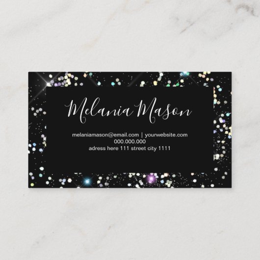 Elegant Sparkly Holographic Glitter Beauty Black Visitekaartje (Achterkant)