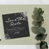Elegant Sparkly Holographic Glitter Black Modern Save The Date
