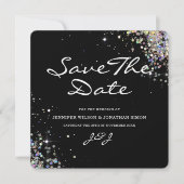 Elegant Sparkly Holographic Glitter Black Modern Save The Date (Voorkant)