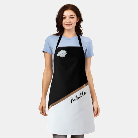 Elegant, speciaal gepersonaliseerd zwart-witminima schort (Gedragen)