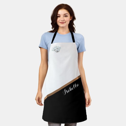 Elegant, speciaal gepersonaliseerd zwart-witminima schort (Gedragen)