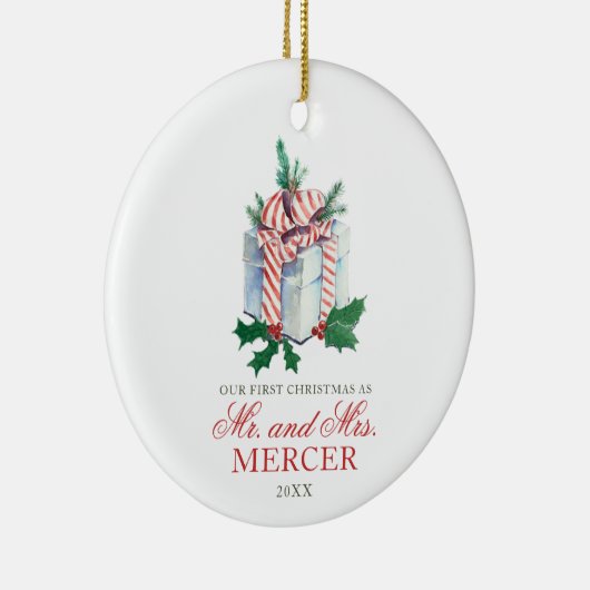 Elegant, speciaal kerstfeest, nieuw gehuwd keramisch ornament (Rechts)