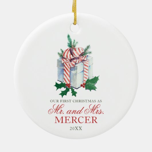 Elegant, speciaal kerstfeest, nieuw gehuwd keramisch ornament (Achterkant)