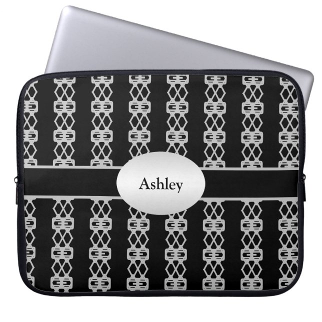 Elegant, speciaal ontworpen zwart & zilver, Double Laptop Sleeve (Voorkant)