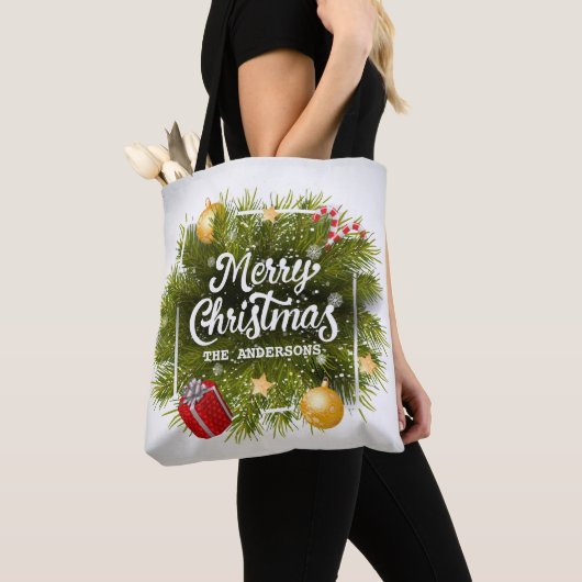 Elegant, speciaal voor kerstbomen ontworpen Canvas Tote Bag (Dichtbij)