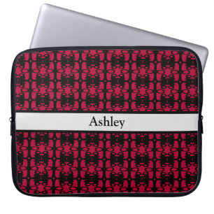 Elegant, speciaal zwart-wit en rood Abstract patro Laptop Sleeve