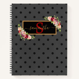 Elegant Specialized Black Polka Dot and Rozen Notitieboek