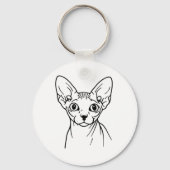 Elegant Sphynx Cat Line Art Sleutelhanger (Voorkant)