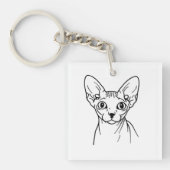 Elegant Sphynx Cat Line Art Sleutelhanger (voorkant)