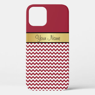Elegant Spicy Red & White Chevron Pattern iPhone 12 Hoesje