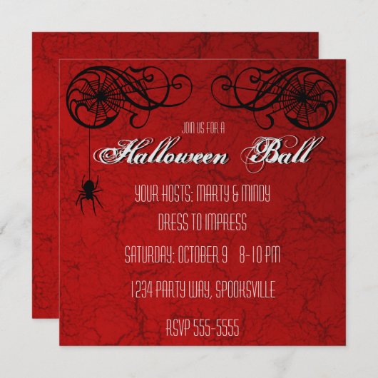 Elegant Spiderweb Halloween Ball Party Invitation Kaart (Voorkant / Achterkant)