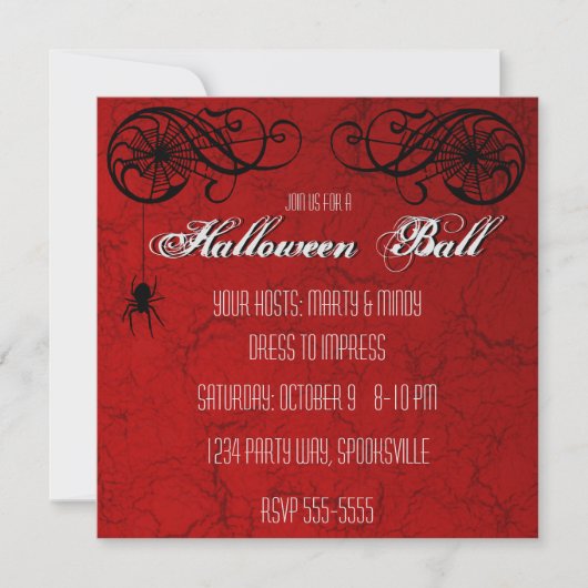 Elegant Spiderweb Halloween Ball Party Invitation Kaart (Voorkant)