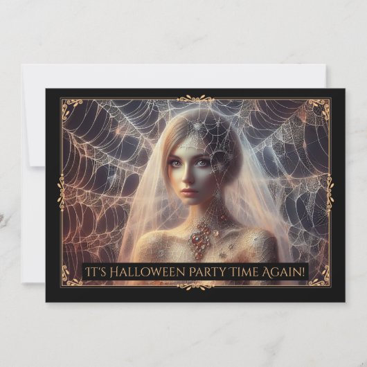 Elegant Spiderweb Meisje Halloween Uitnodigen Kaart (Voorkant)