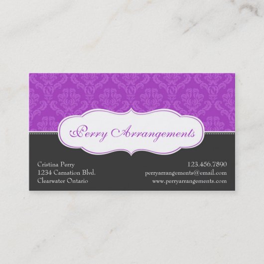 Elegant Split Damask - Paars Visitekaartje (Voorkant)