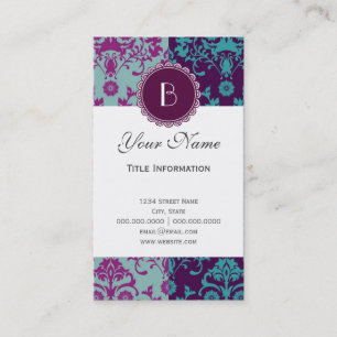 Elegant Split Damask Patroon met Monogram Visitekaartje