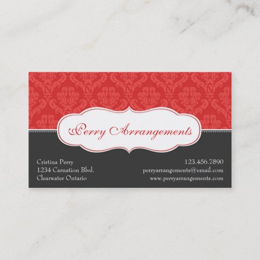 Elegant Split Damask - Red Visitekaartje (Voorkant)