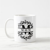 Elegant Split Floral Split Monogram met tekst: MOM Koffiemok (Links)