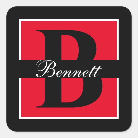 Elegant Split Initiaal Vierkante Sticker (Voorkant)