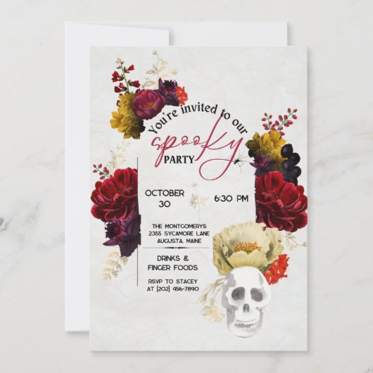 Elegant Spooky Floral Halloween Party Kaart (Voorkant)