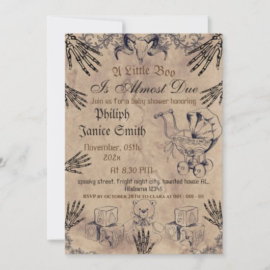  Elegant Spooky, Halloween Baby shower Invi Kaart (Voorkant)