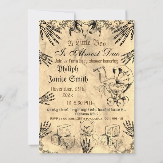 Elegant Spooky, Halloween Baby shower Invi Kaart (Voorkant)