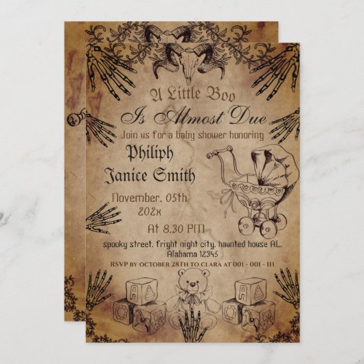 Elegant Spooky, Halloween Baby shower Invi Kaart (Voorkant / Achterkant)