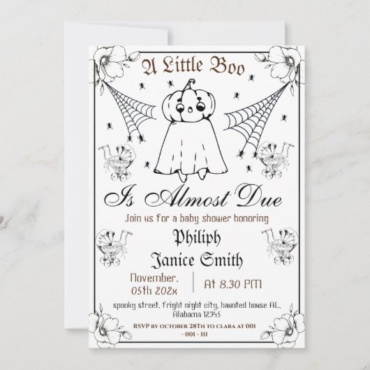 Elegant Spooky, Halloween Baby shower Kaart (Voorkant)