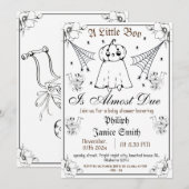 Elegant Spooky, Halloween Baby shower Kaart (Voorkant / Achterkant)