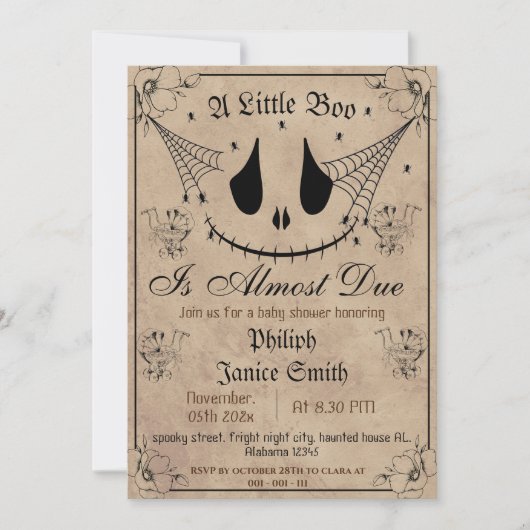  Elegant Spooky, Halloween Baby shower Kaart (Voorkant)