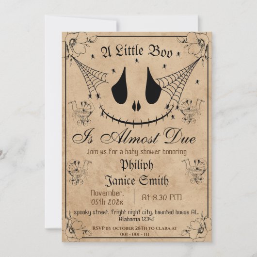  Elegant Spooky, Halloween Baby shower Kaart (Voorkant)