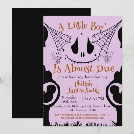 Elegant Spooky, Halloween Baby shower Kaart (Voorkant / Achterkant)