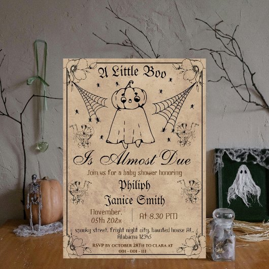 Elegant Spooky, Halloween Baby shower Kaart