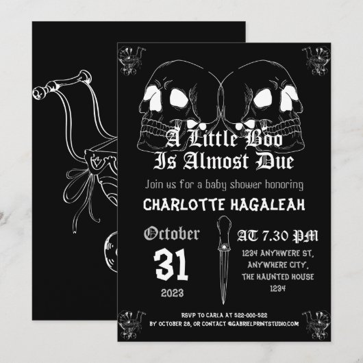  Elegant Spooky, Halloween Baby shower Kaart (Voorkant / Achterkant)