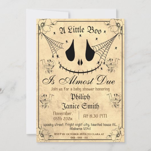  Elegant Spooky, Halloween Baby shower Kaart (Voorkant)