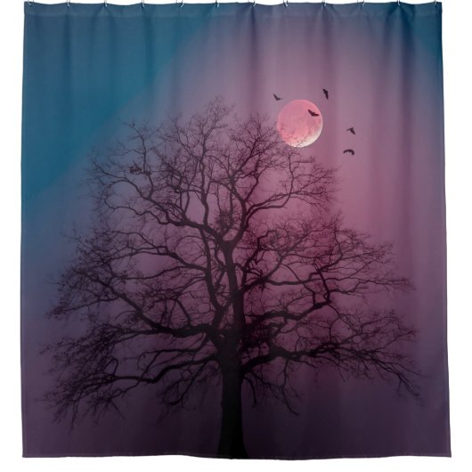 Elegant Spooky Halloween Theme Tree Mon Artwork Douchegordijn (Voorkant)