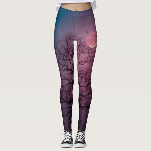 Elegant Spooky Halloween Theme Tree Mon Artwork Leggings (Voorkant)