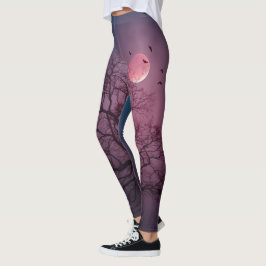 Elegant Spooky Halloween Theme Tree Mon Artwork Leggings