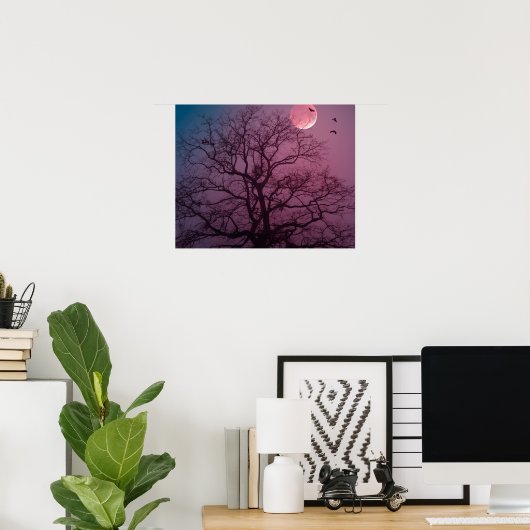 Elegant Spooky Halloween Theme Tree Mon Artwork Poster (Thuiskantoor)