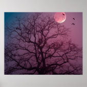 Elegant Spooky Halloween Theme Tree Mon Artwork Poster (Voorkant)
