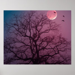 Elegant Spooky Halloween Theme Tree Mon Artwork Poster