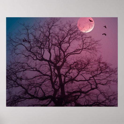 Elegant Spooky Halloween Theme Tree Mon Artwork Poster (Voorkant)